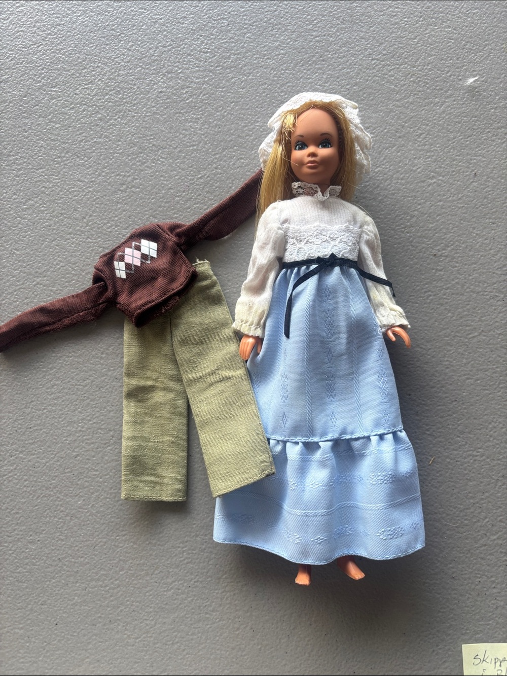 Vintage Style Doll in Blue Dress with Extra Outfit